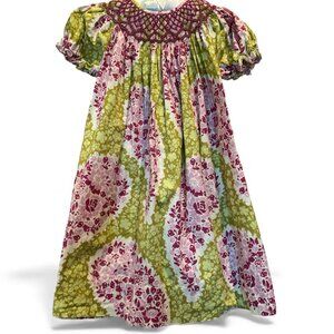 Little Threads Floral Smocked Dress 3T Pink & Green Vintage-Inspired Print